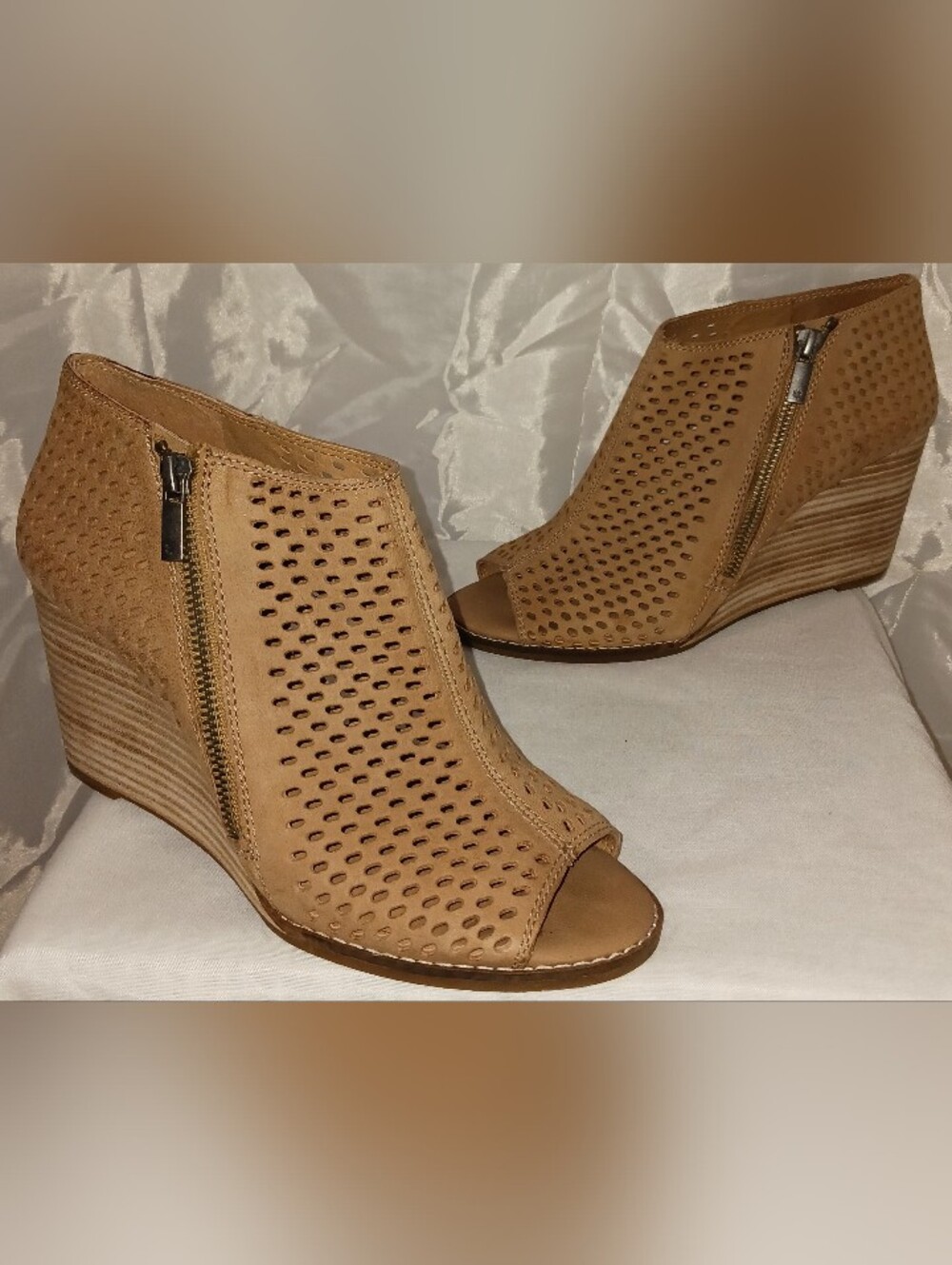 "Lucky Brand" Tan Peep-Toe with 3” Wedge Heel Size 9